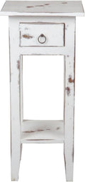 Narrow Distressed White Solid Wood Side End Table N71363