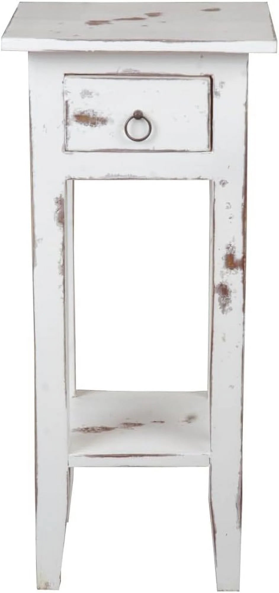 Narrow Distressed White Solid Wood Side End Table N71363