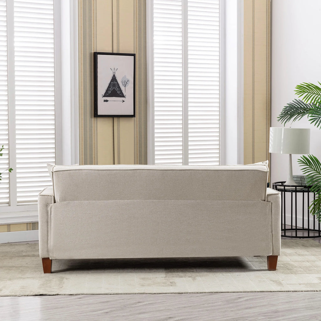 Mid-Century Linen Love Seat Sofa with 2 Pillows and Solid Wood Legs T3822