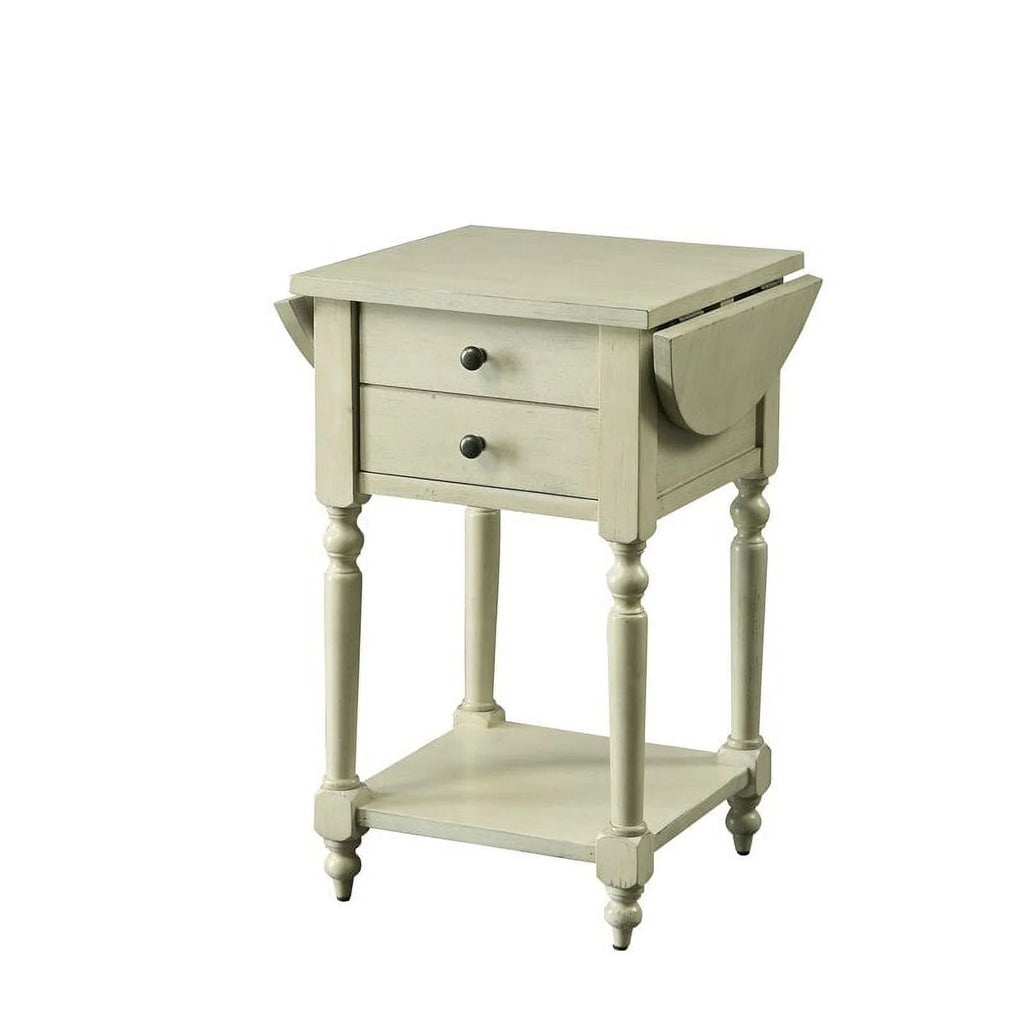 Antique White Wood Drop-Leaf Side Table U93173