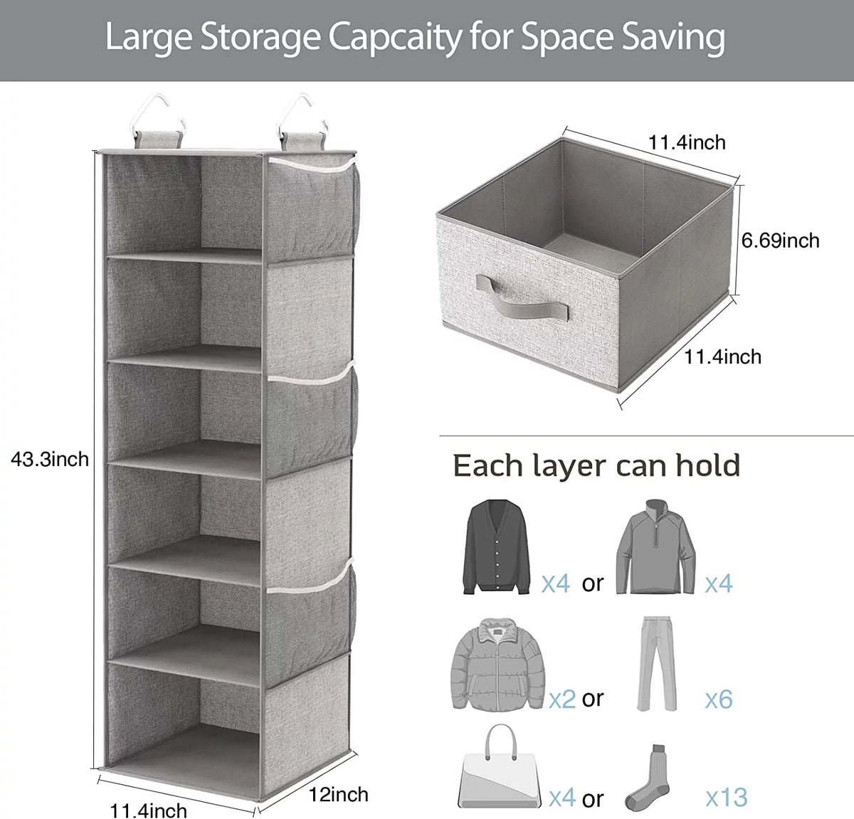 6 Shelf Hanging Closet Organizer with 3 Drawers T237893