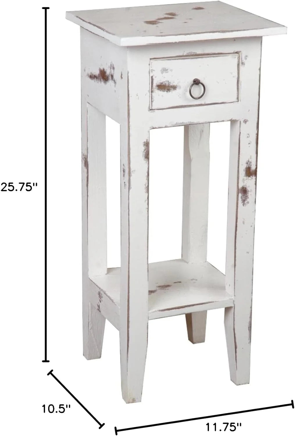 Narrow Distressed White Solid Wood Side End Table N71363