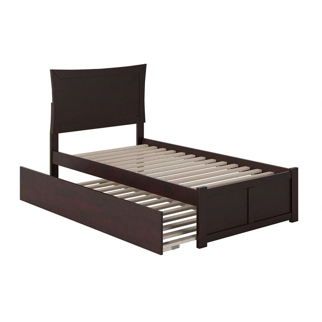 Solid Wood Twin Trundle Platform Bed in Espresso Y206