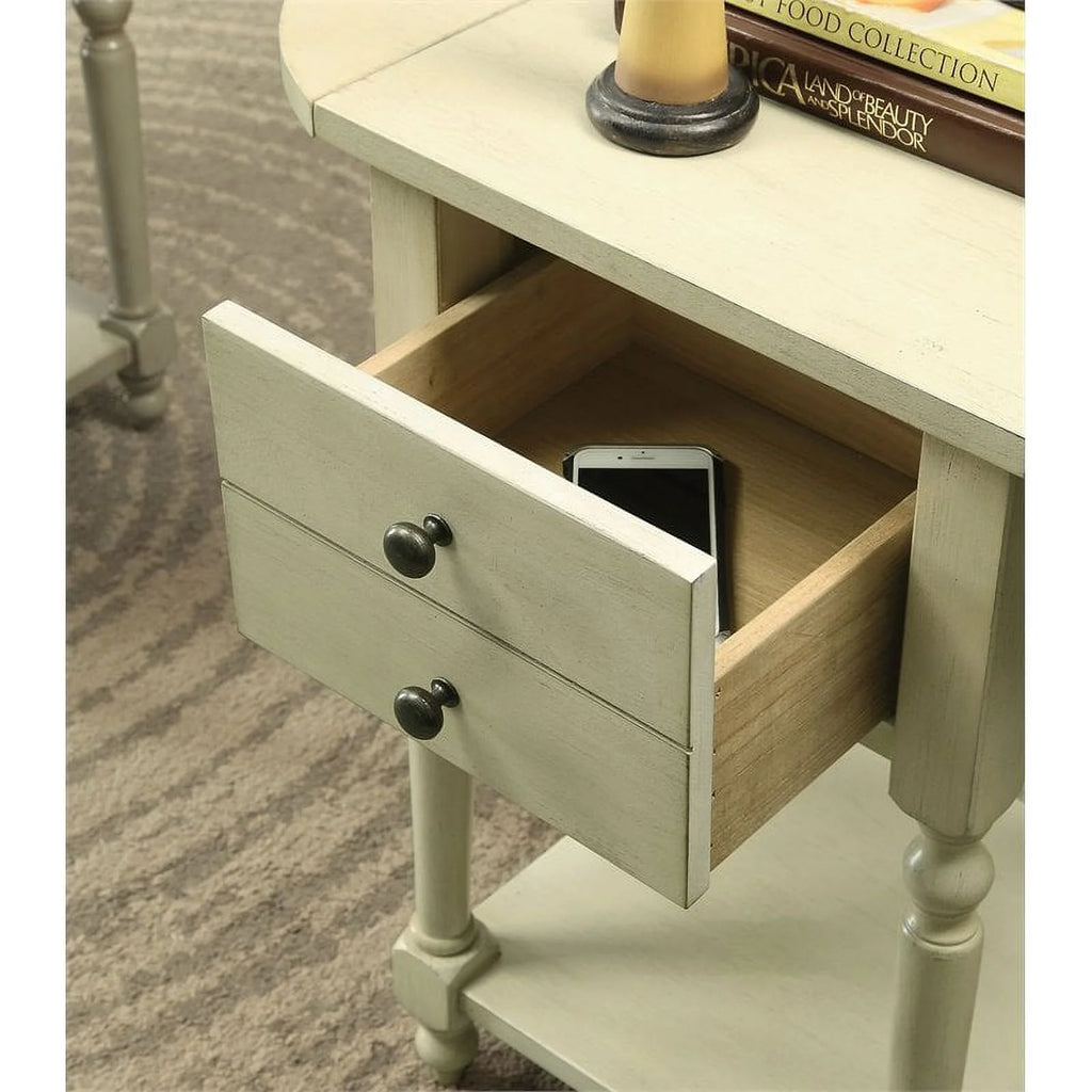 Antique White Wood Drop-Leaf Side Table U93173