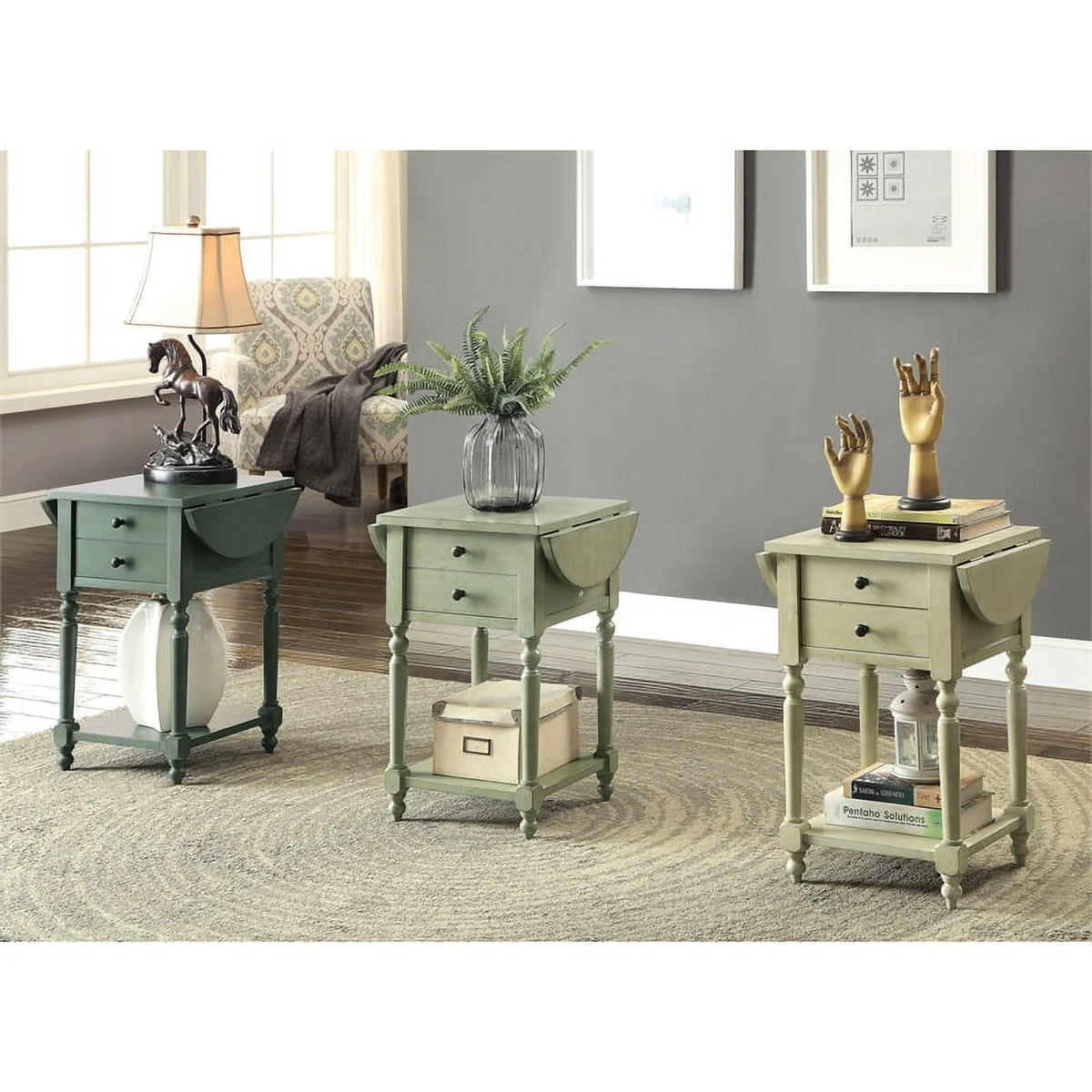 Antique White Wood Drop-Leaf Side Table U93173