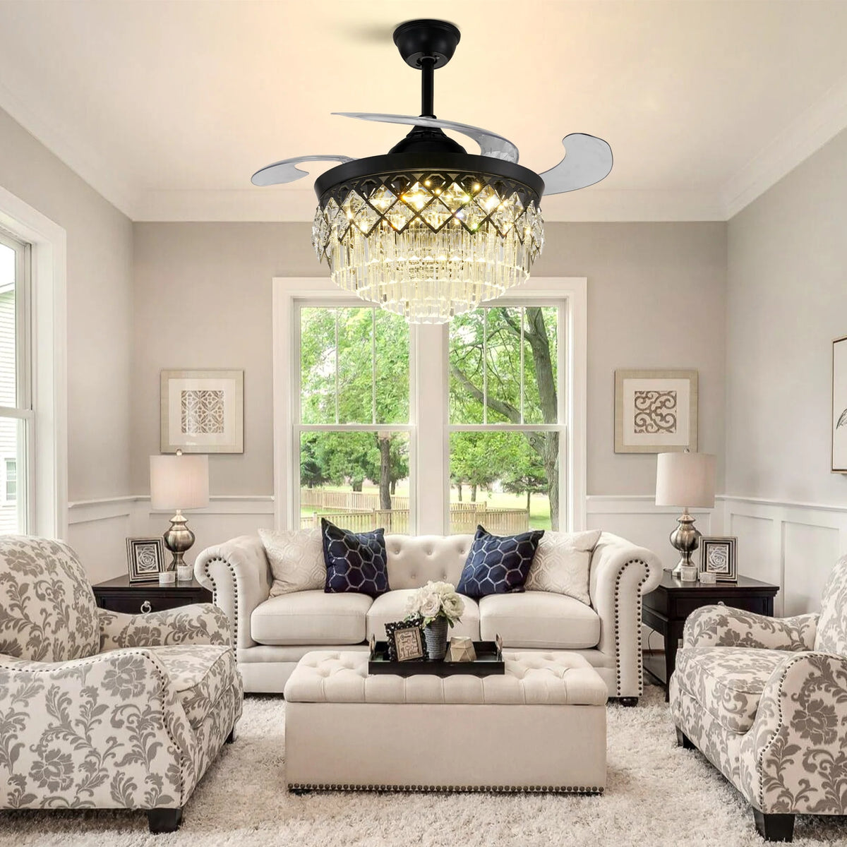 Black 42 inch LED Ceiling Fan with Lights and Remote E146