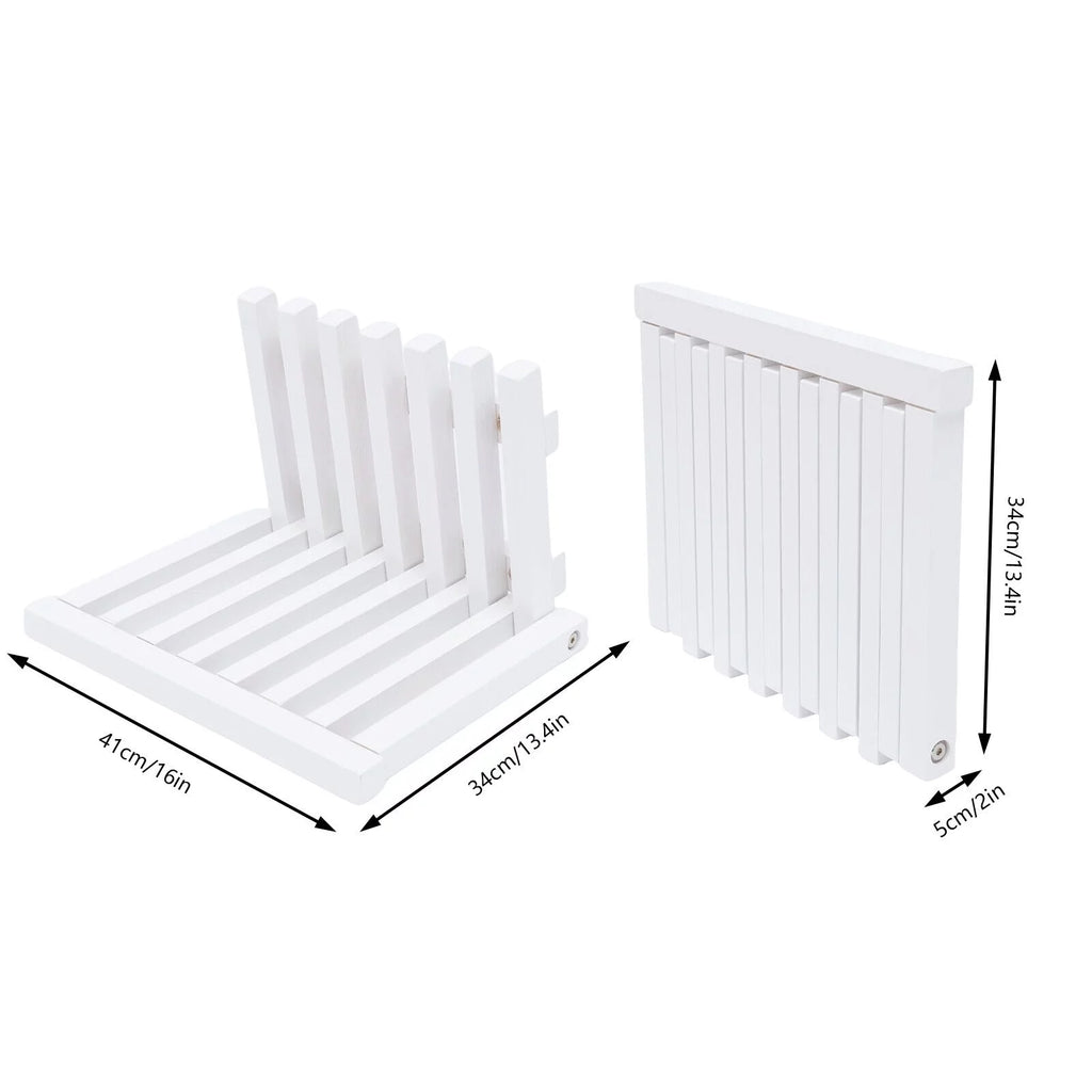 White Rubber Wood Wall Mounted Folding Stool Bench G316971