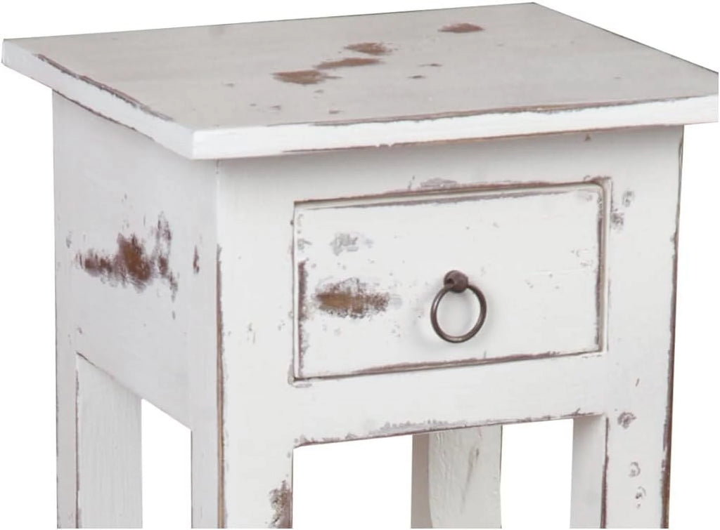 Narrow Distressed White Solid Wood Side End Table N71363