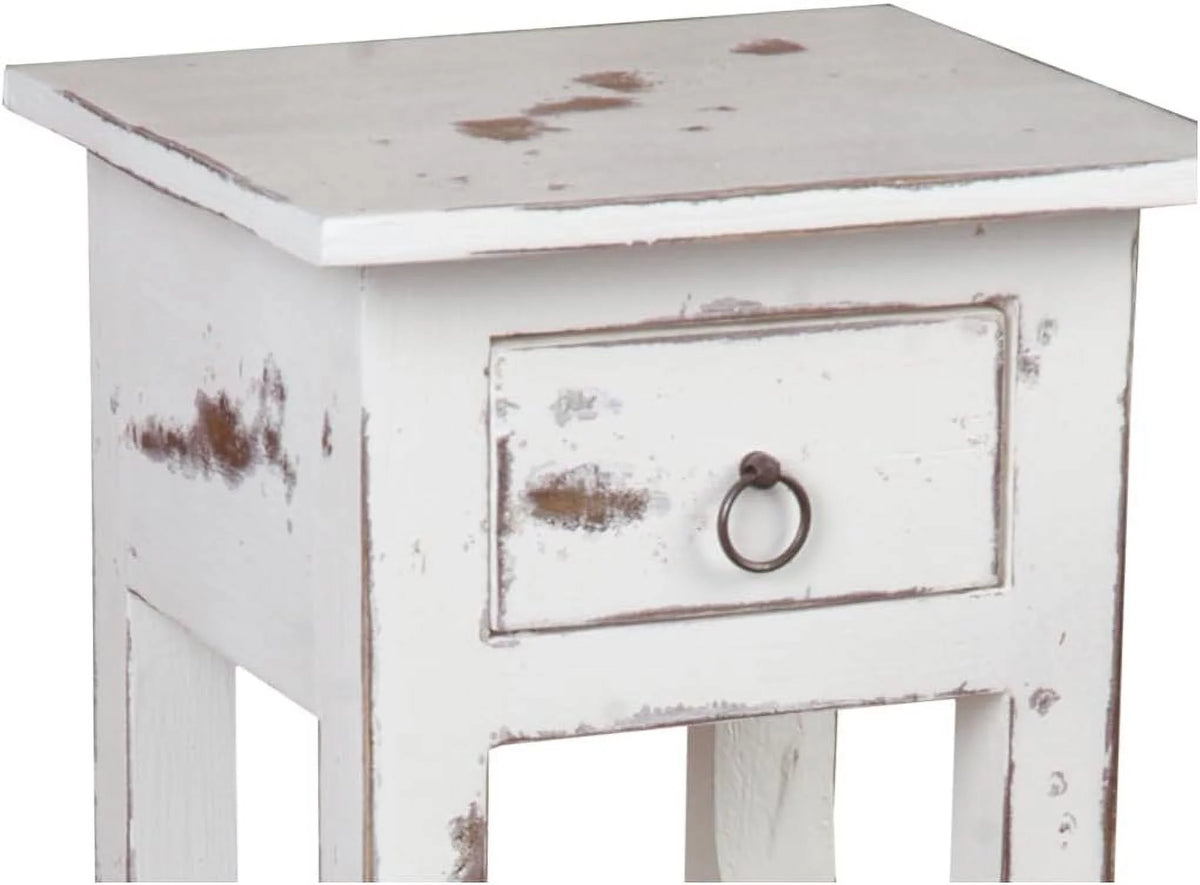 Narrow Distressed White Solid Wood Side End Table N71363