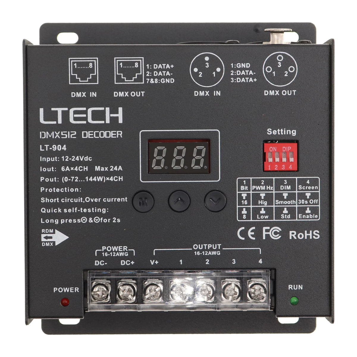 LED DMX512 Decoder, 4-Channel, 24A, LED Display F9260
