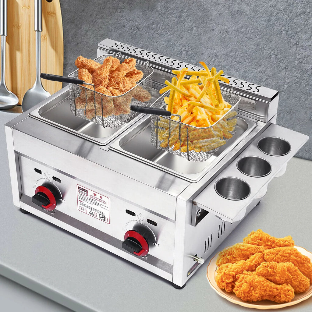 6L Commercial Countertop Gas Deep Fryer with 2 Frying Basket K447