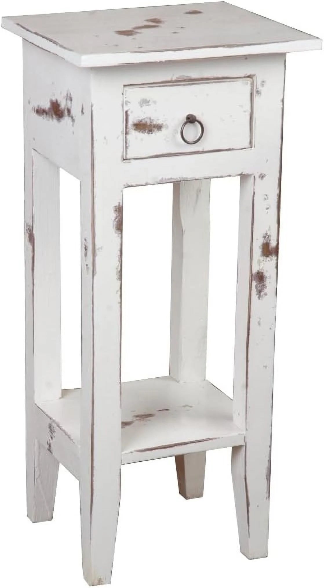 Narrow Distressed White Solid Wood Side End Table N71363