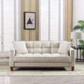 Mid-Century Linen Love Seat Sofa with 2 Pillows and Solid Wood Legs T3822