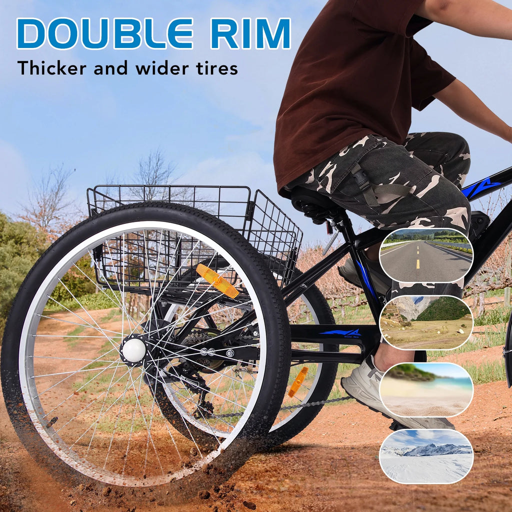 Electric Tricycle, 50 MI Long Range, 350W 36V 10AH Step-Thru, 3 Wheel Fat Tire, Black G371411