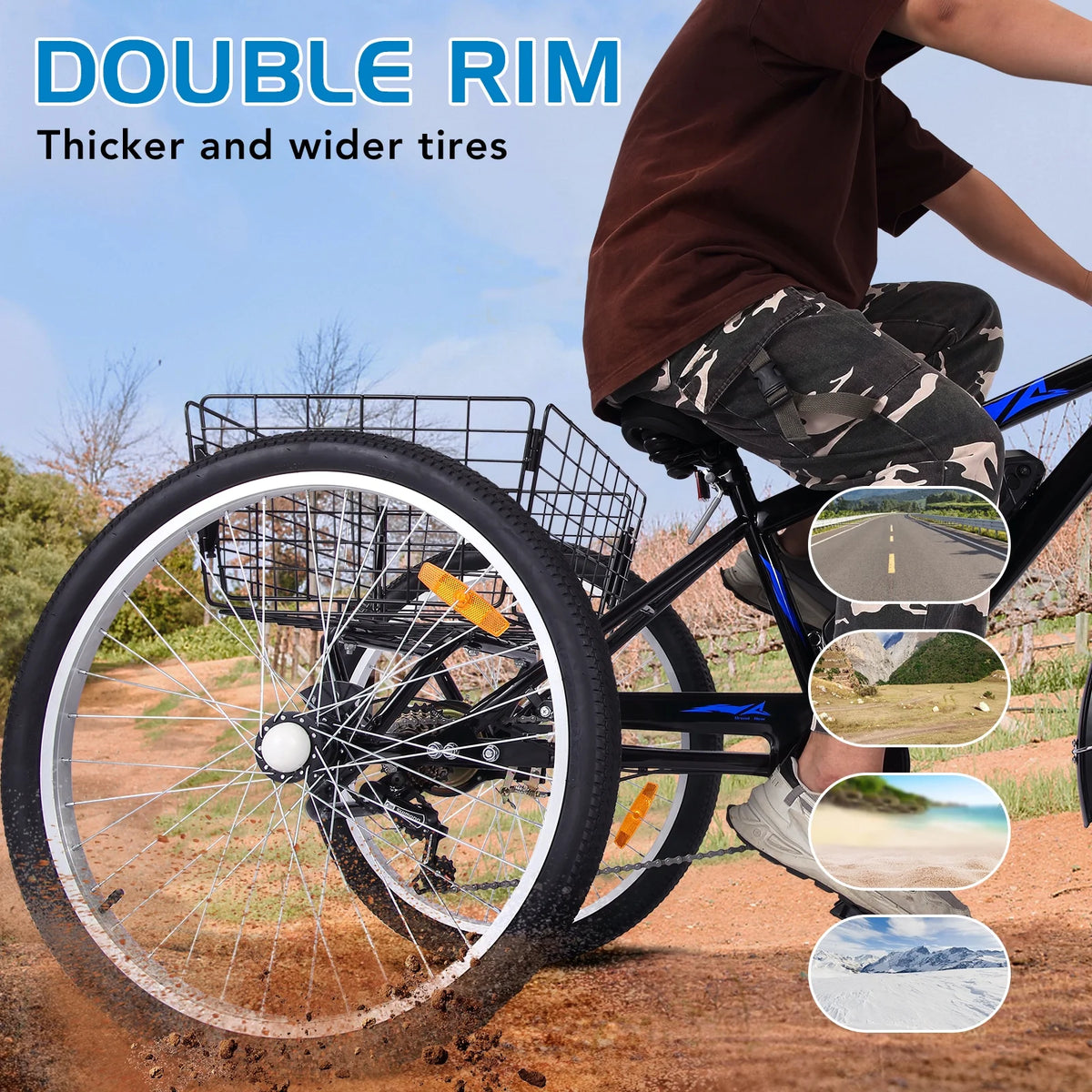 Electric Tricycle, 50 MI Long Range, 350W 36V 10AH Step-Thru, 3 Wheel Fat Tire, Black G371411