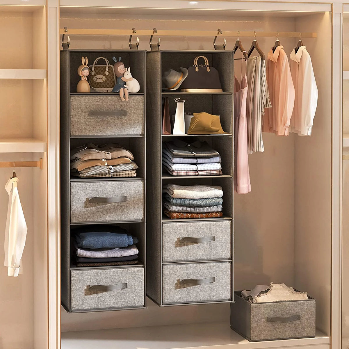 6 Shelf Hanging Closet Organizer with 3 Drawers T237893