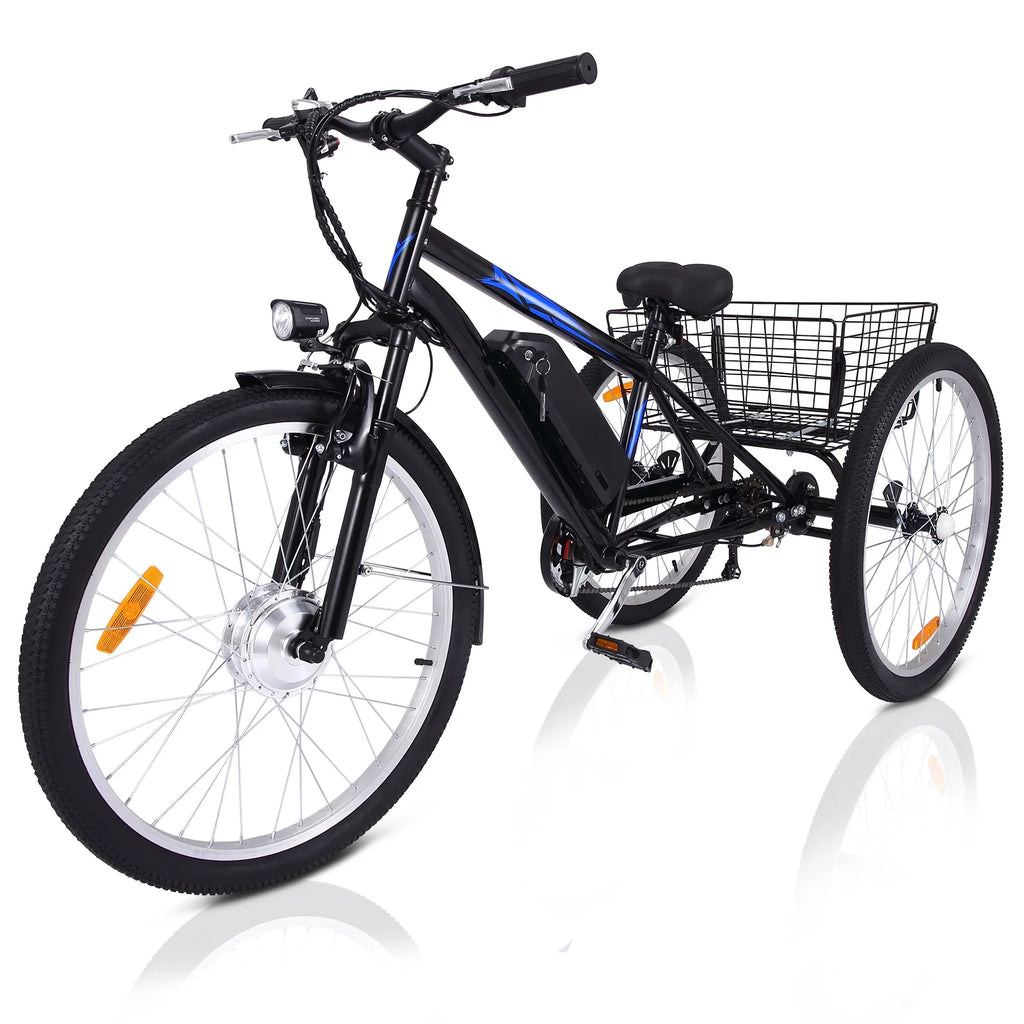 Electric Tricycle, 50 MI Long Range, 350W 36V 10AH Step-Thru, 3 Wheel Fat Tire, Black G371411