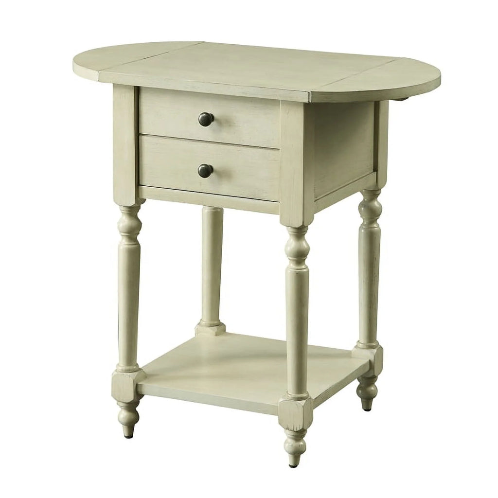 Antique White Wood Drop-Leaf Side Table U93173