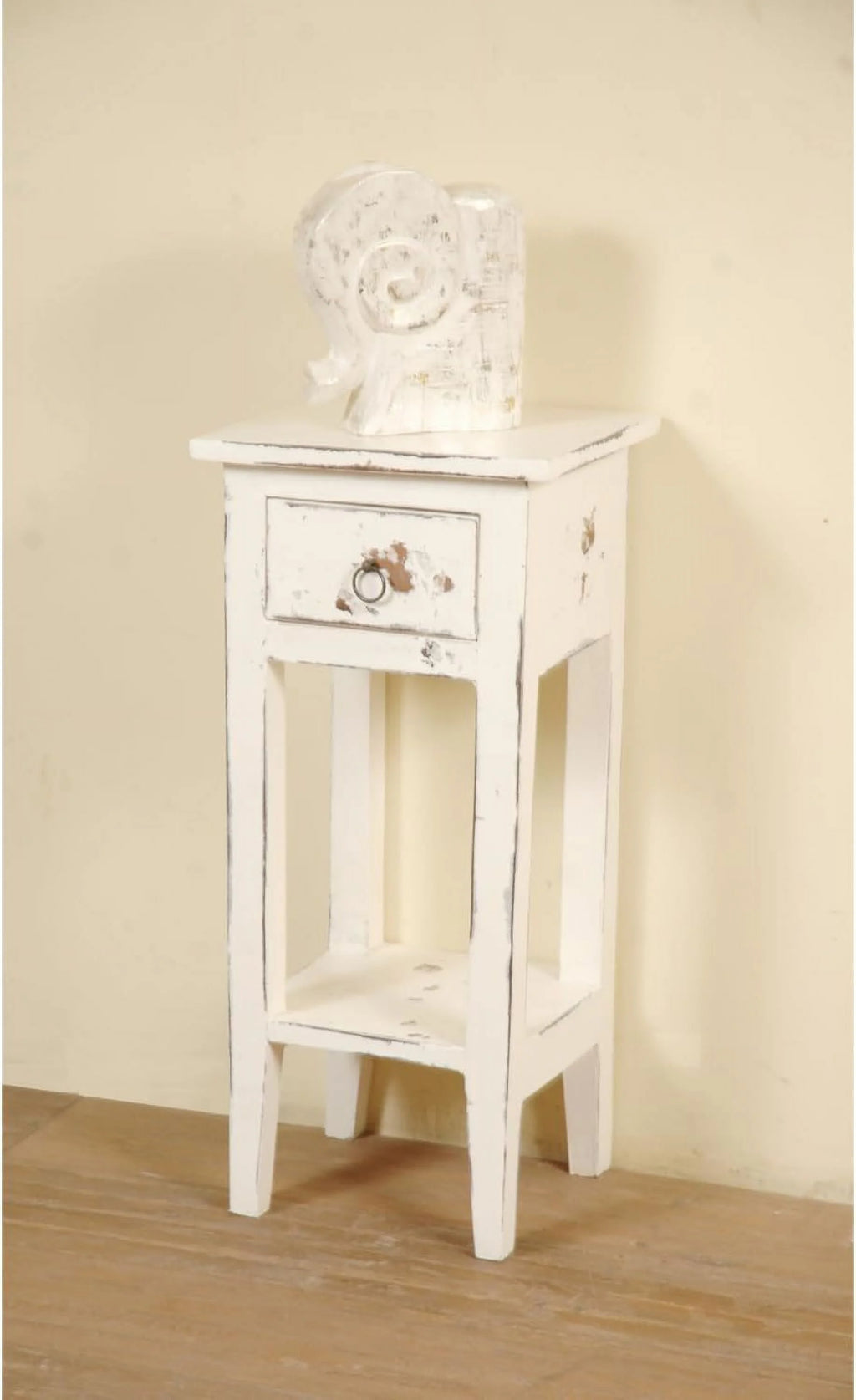 Narrow Distressed White Solid Wood Side End Table N71363