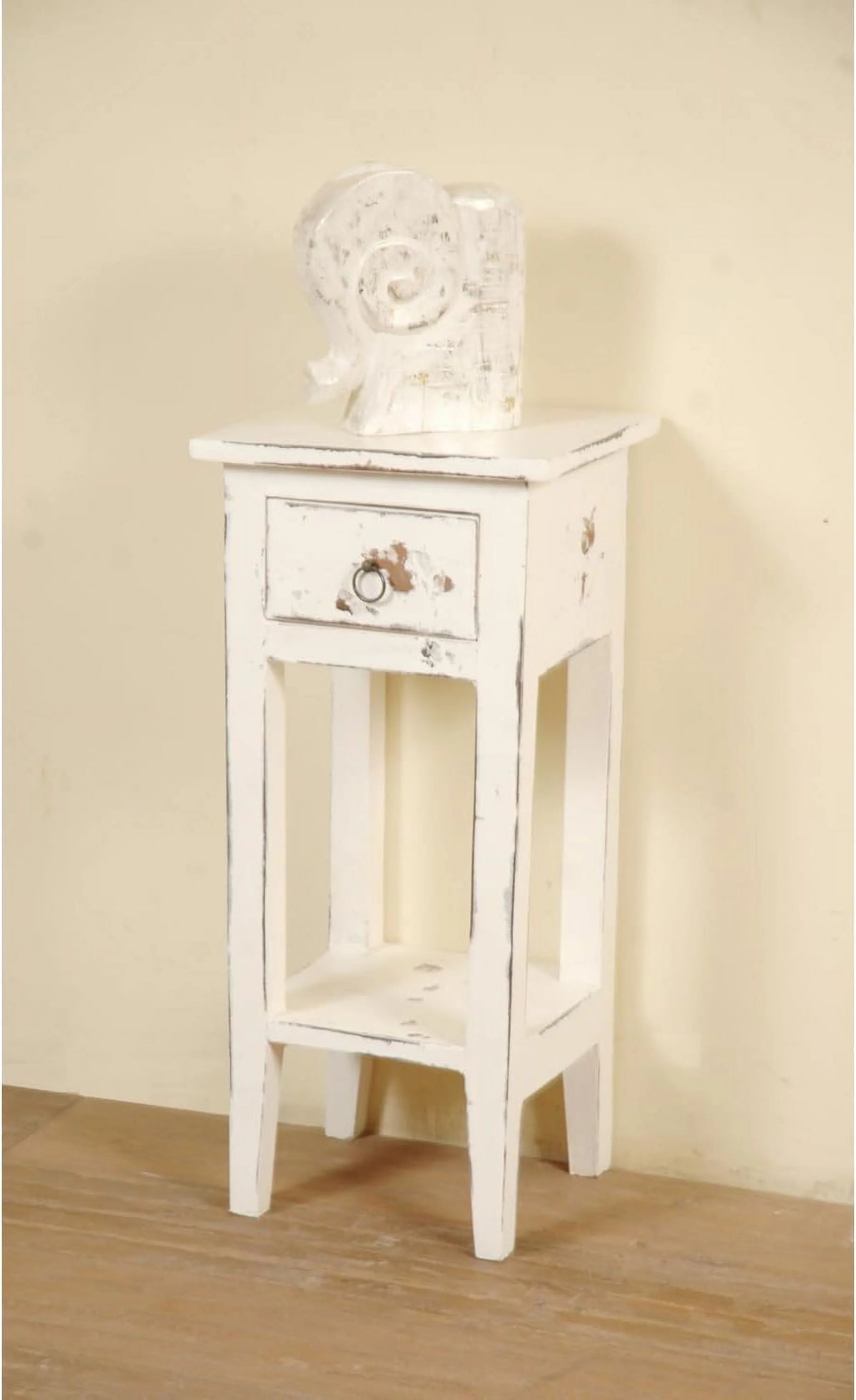Narrow Distressed White Solid Wood Side End Table N71363
