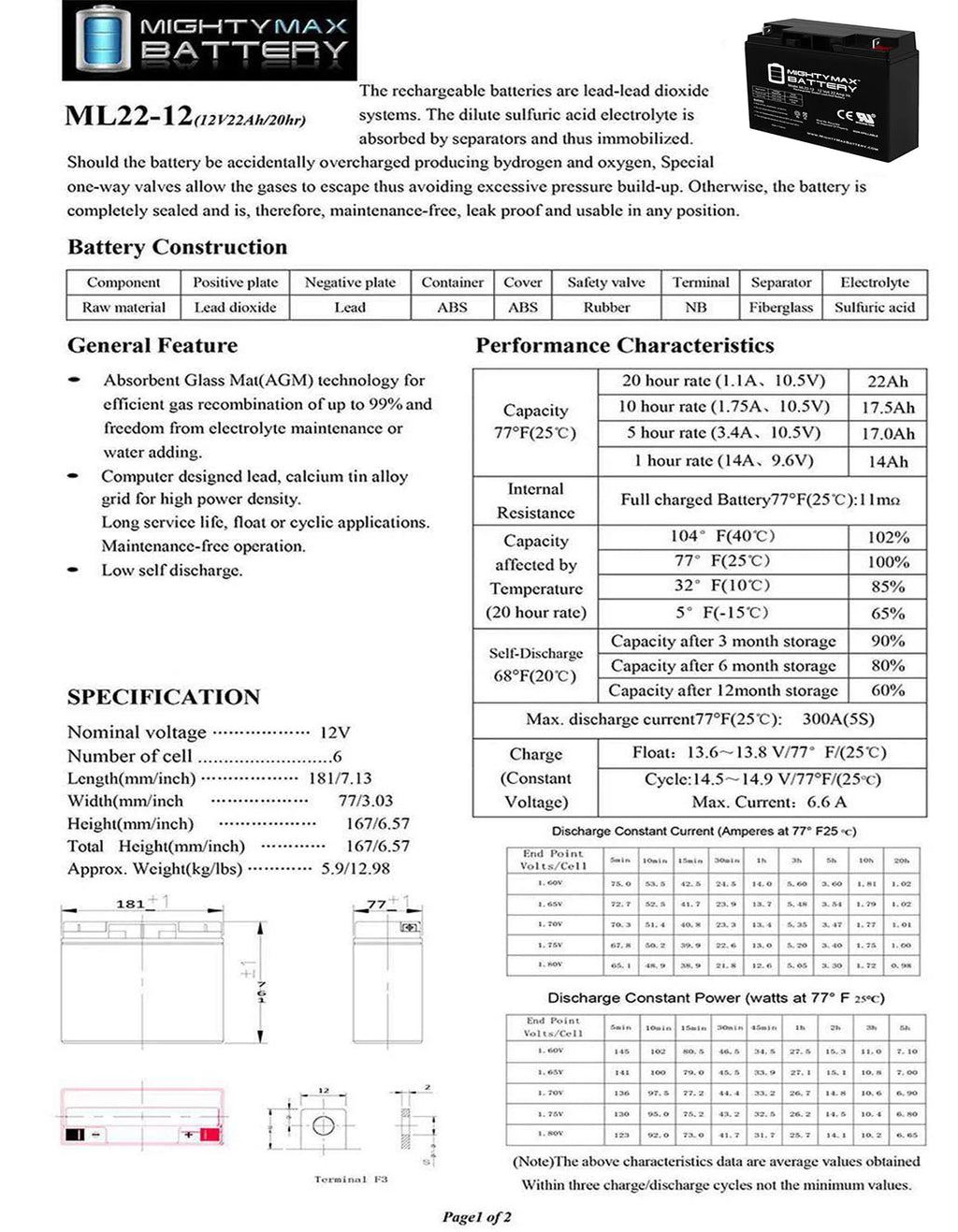 12V 22AH SLA Battery B607370