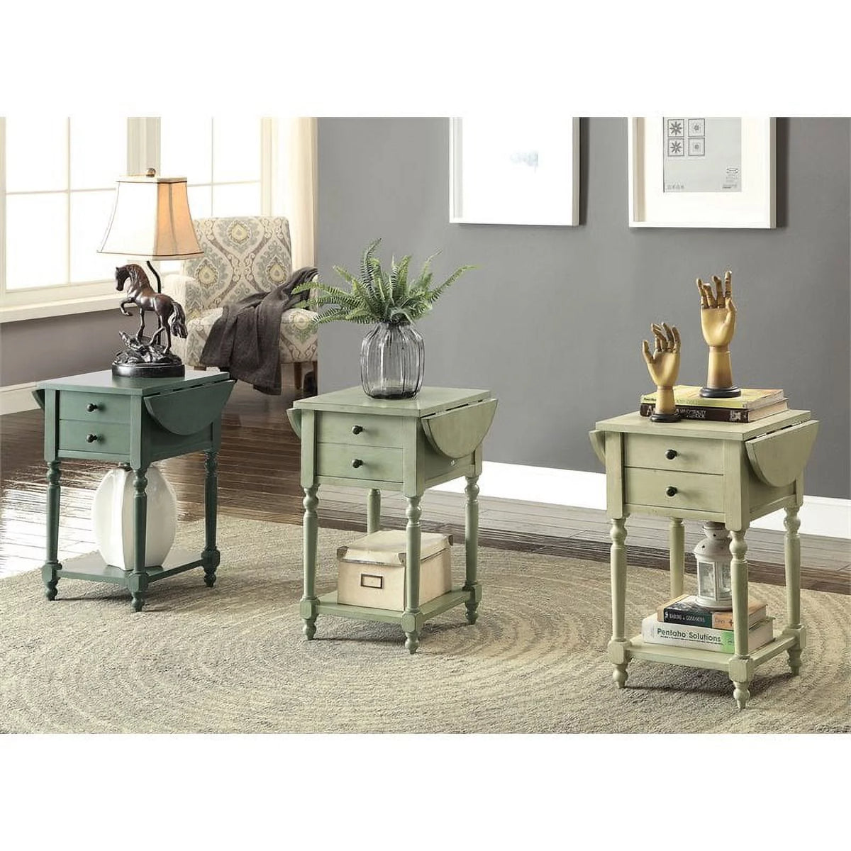 Antique White Wood Drop-Leaf Side Table U93173