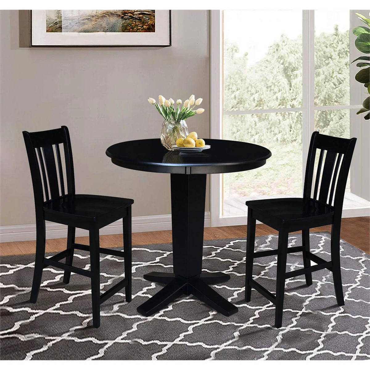 36" Solid Wood Round Top Dining Table with 2 Stools T28153