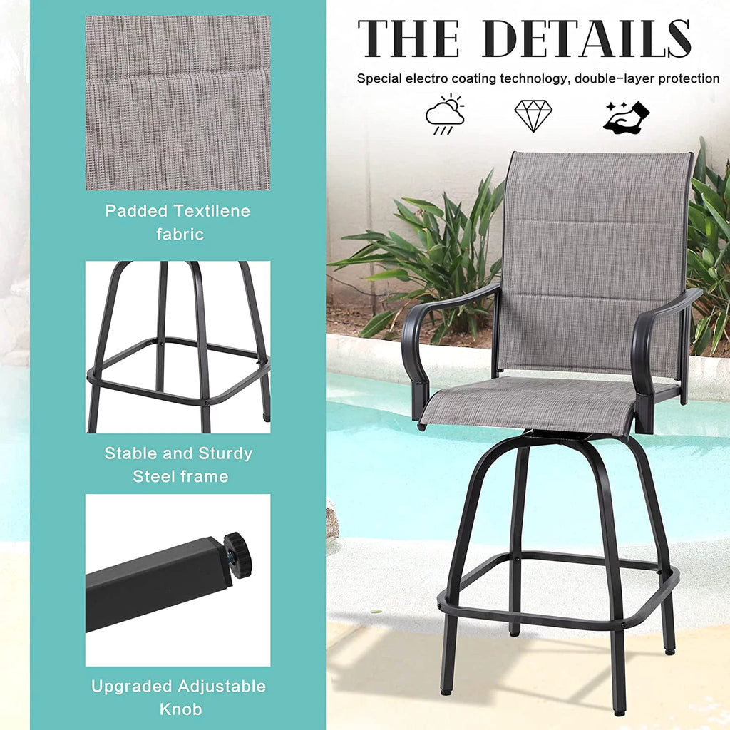 4 Pieces All Weather Padded Sling Textilene Swivel Bar Stools C3510
