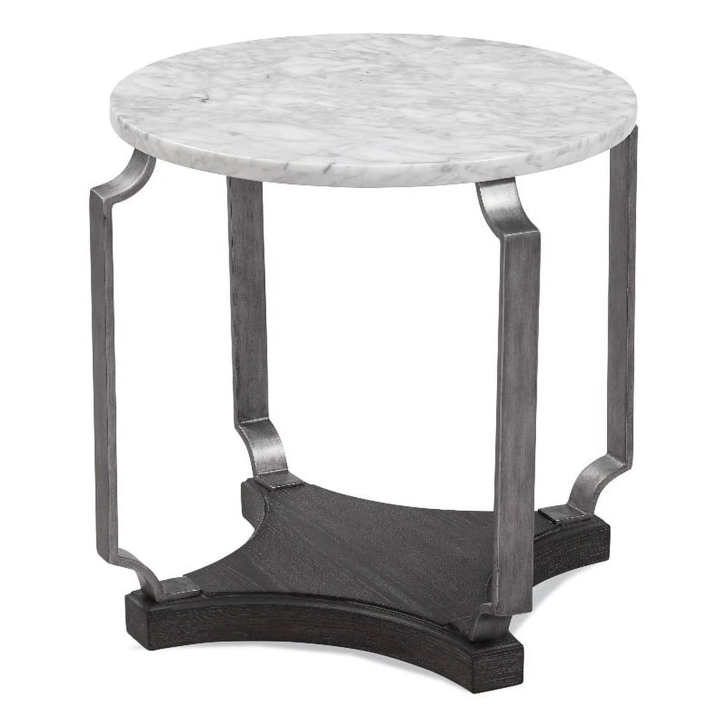 White Marble and Wood End Table M80134
