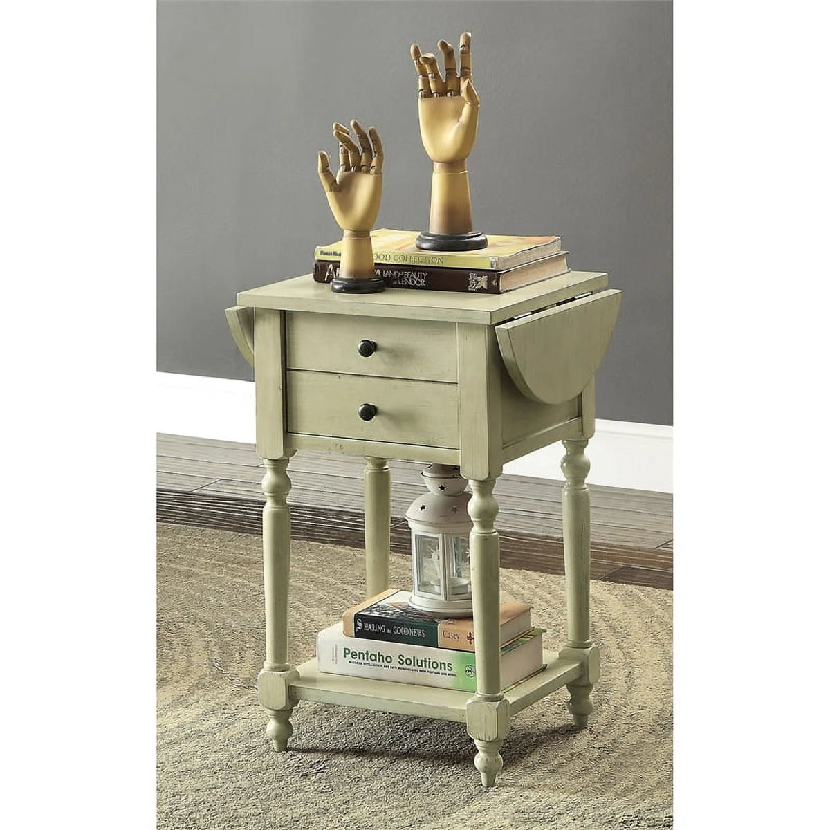 Antique White Wood Drop-Leaf Side Table U93173