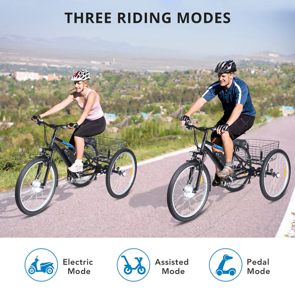 Electric Tricycle, 50 MI Long Range, 350W 36V 10AH Step-Thru, 3 Wheel Fat Tire, Black G371411