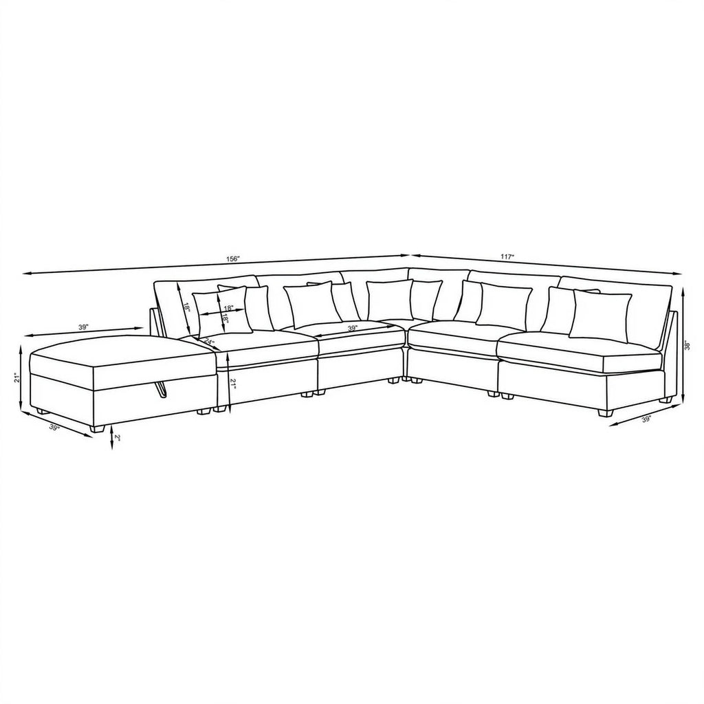 5-piece Fabric Upholstered Modular Sectional Gray C90495